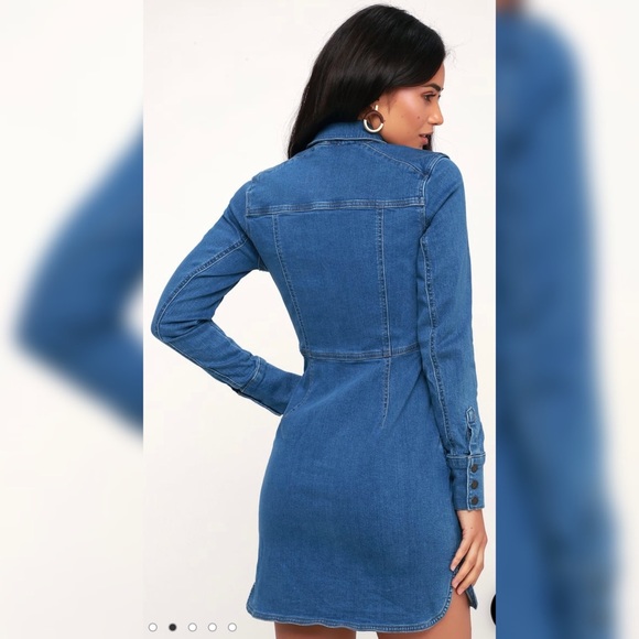 Free People Dinomyte In Denim Long- Sleeve Mini Dress - Picture 7 of 9